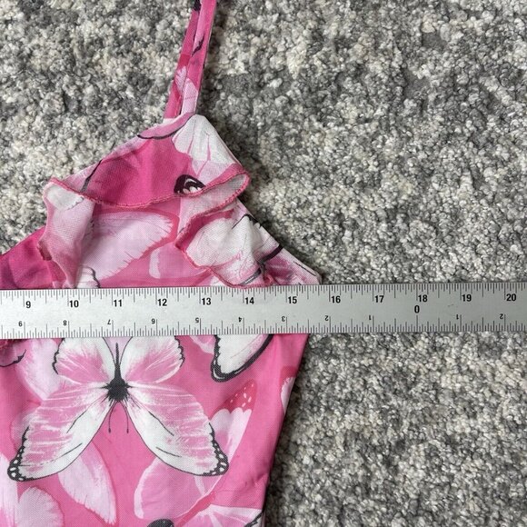 Elodie Pink Ruffle Butterfly Print Mesh Sleeveless Mini Dress Size Medium - Picture 6 of 7